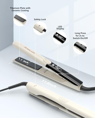 ANNLARY Beige 1 Inch Hair Straightener & Curling Iron 2-in-1 Titanium Ceramic Flat Iron