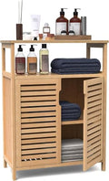 Bamboo Bathroom Storage Cabinet with 2 Doors - Freestanding Kitchen & Home Organizer