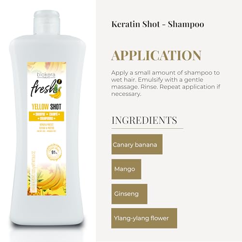 SALERM - Repair Shampoo Yellow Shot - Biokera Fresh - 1000 ml - Repairs and Protects - For Shiny, Frizz-Free Hair - Sulfate-Free and Paraben-Free Shampoo