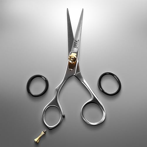 Left Handed Razor Sharp Mustache & Beard Scissors - 5.5 Inch Stainless Steel - Silver - BRV MEN