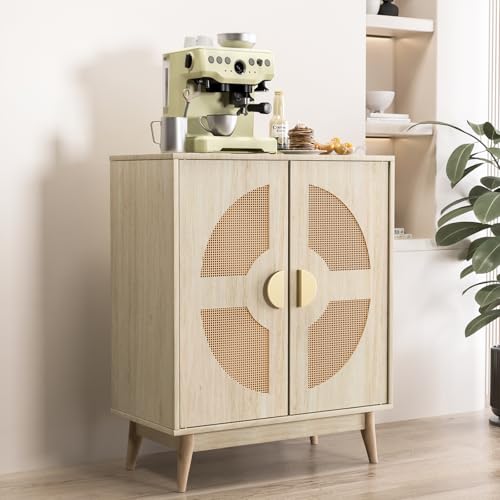 Modern Buffet Cabinet with Storage Sideboard - Rattan Media Console, 32.9 Inch