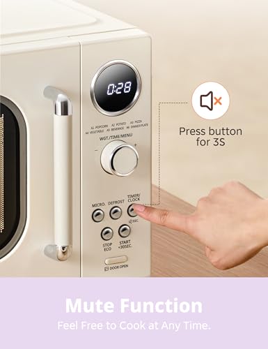 COMFEE' Retro Microwave Oven 0.9 Cu.Ft 900W Countertop Apricot - Child Lock & 9 Auto Menus