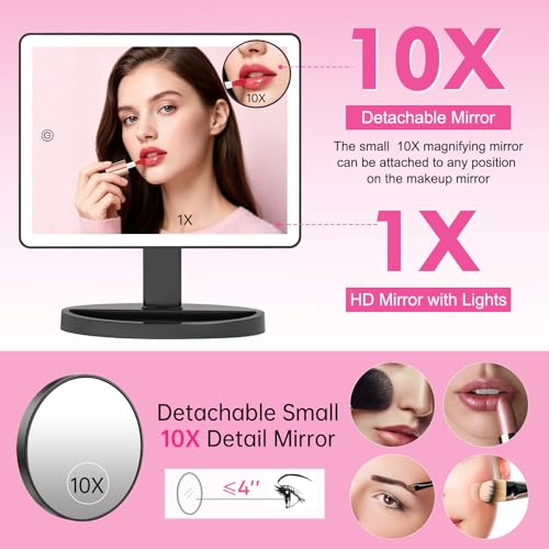FUNTOUCH Large Lighted Makeup Mirror with 88 LEDs - Black, Dimmable, 14.56 Inch