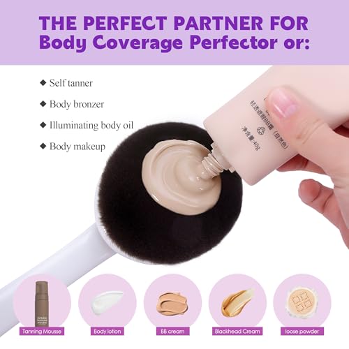 Blend & Blur Extra Large Body Makeup Brush- Self Tanner Brush with Long Handle for Face/Back/Leg Makeup & Bronzer, Kabuki Brush for Lotion, Makeup and Sunscreen, Tanner and Cream with Cleaning Mat