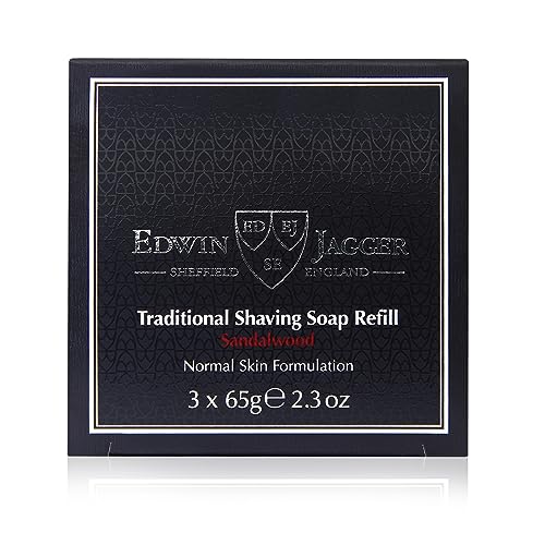 Edwin Jagger Sandalwood Shaving Soap Refill Pack – Natural, Paraben-Free, 3-Pack