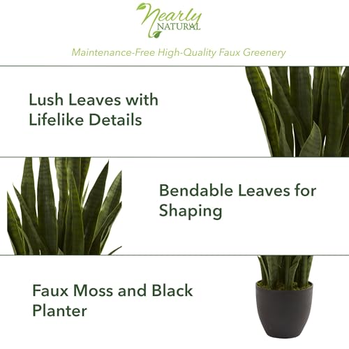 Artificial Snake Plant with Black Planter - Realistic 35-inch Faux Indoor Decor