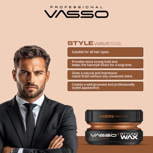 Vasso Clay Spike Hair Styling Wax Matte Strong Hold for Men, 5.07oz - Pack of 1