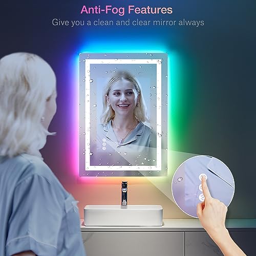 RGB LED Bathroom Mirror with Lights, Dimmable & Anti-Fog, 20x28 Inches - Variation Rgb / 28L x 20W