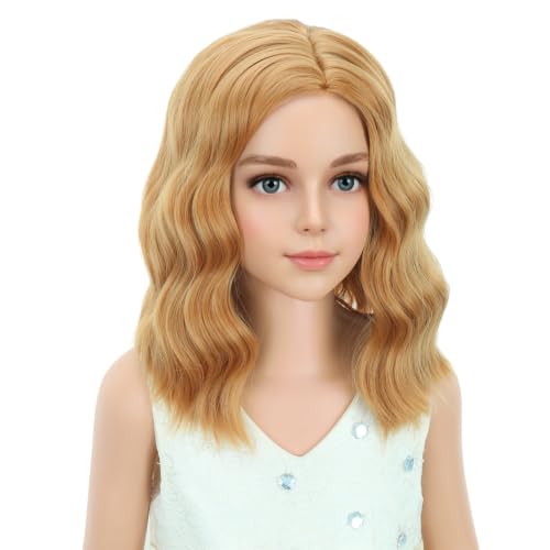 PATTNIUM Strawberry Blonde Kids Wig Short Curly Wavy Shoulder Length Synthetic Hair