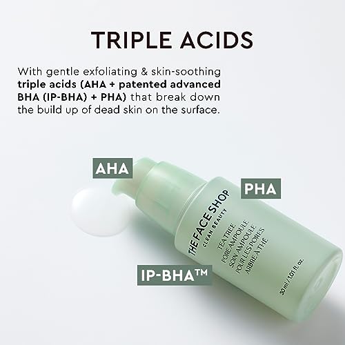 The Face Shop Tea Tree Pore Ampoule - Soothes & Moisturizes Skin, Exfoliating, Hydrating Face Serum, Minimizes Pores - AHA, BHA, PHA, Hyaluronic Acid, Panthenol - Korean Skin Care Moisturizer