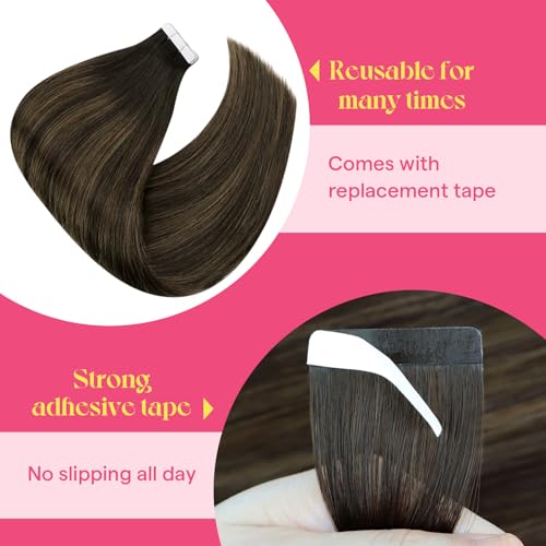 Hair Extensions Tape-In Human Hair Balayage Brown 50g 18 Inch 20 Pcs - Ve Sunny
