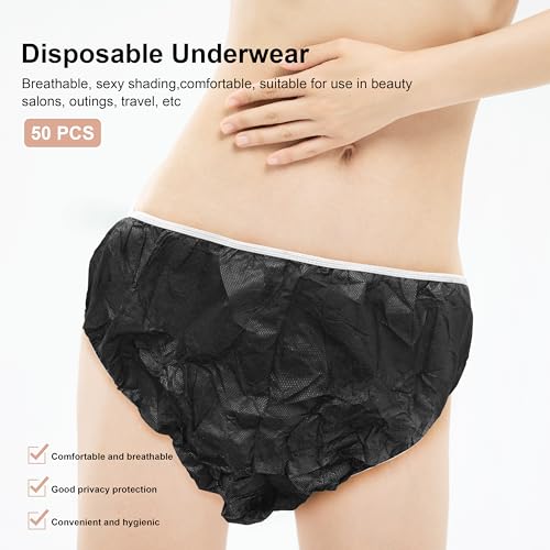 Disposable Underwear Underpants - One-Time Use Black 50 Pcs Set for Hotel Spa Travel