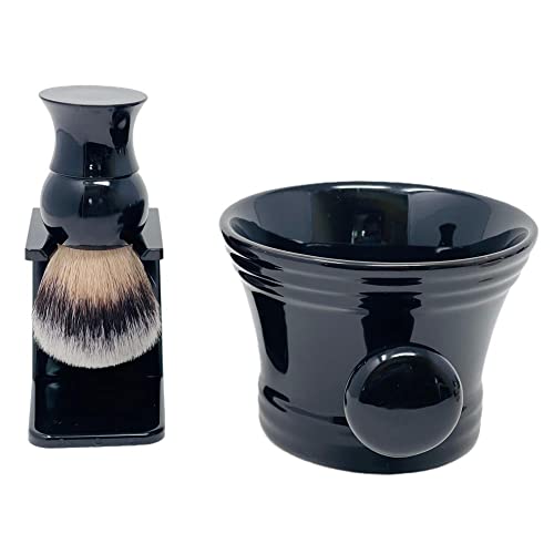 G.B.S GENTS Wet Shaving Kit - 4-Piece Set in Black Ceramic Bowl, Synthetic Brush, Stand & Shea Soap