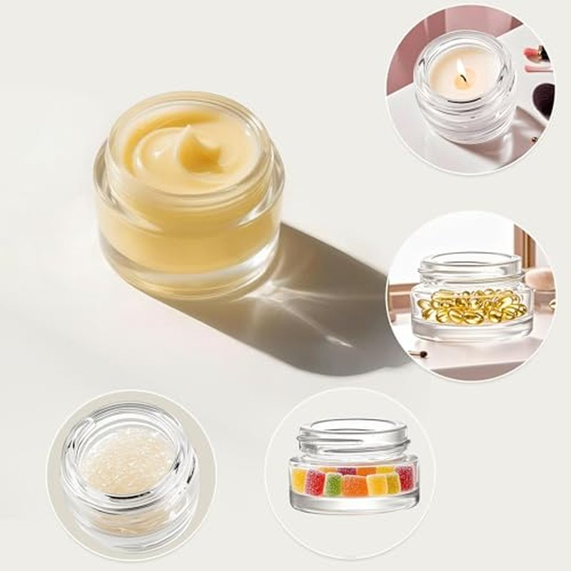 90 Pack 5ml Small Clear Jars with Black Lids, Empty Glass Cosmetic Containers with Liners Round Bulk Airtight Cream Bottle for Beauty Product Samples, Travel, Storing Lotions, Essences