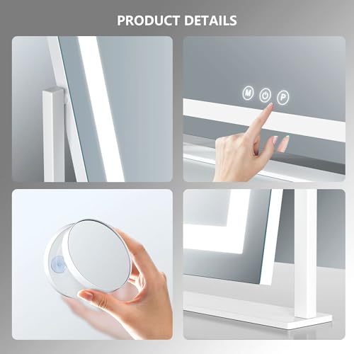 Gvnkvn Arched 15.2 in Lighted Makeup Mirror with 10X Magnifier, Gold, 360° Rotation