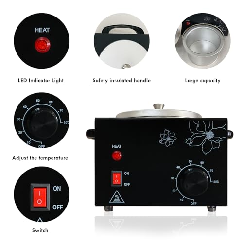 Wax Warmer with Adjustable Temperature - Hair Removal Heating Device - Black Single Pot