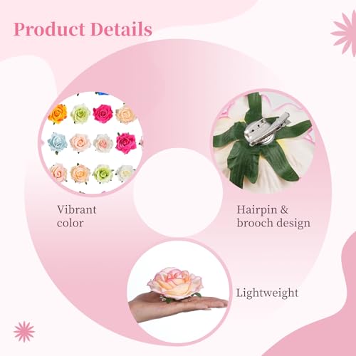 30 Pack Artificial Rose Hair Clips for Women, Large Flower Claw Clips for Thick Hair
