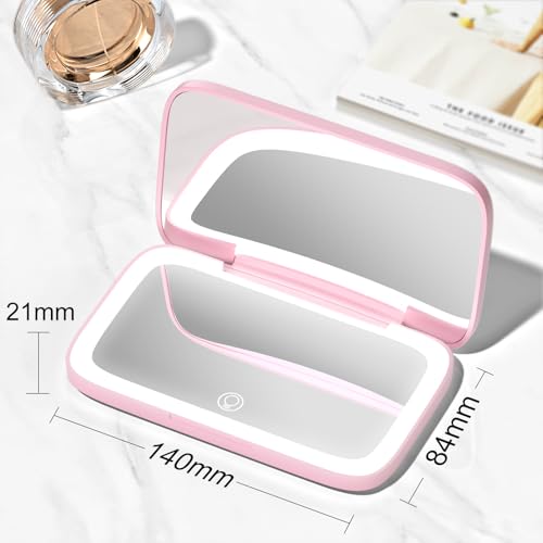 Flairgorw Pink Mini Travel Makeup Mirror 2-Sided 1X/5X Magnification, 180° Foldable Portable Handheld