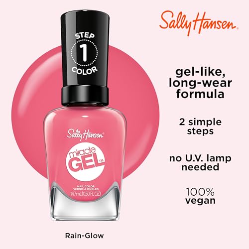 Sally Hansen Miracle Gel¢â, Rain-Glow, Long Lasting, Gel-Like Formula, No UV Lamp Needed, Pink Nail Polish
