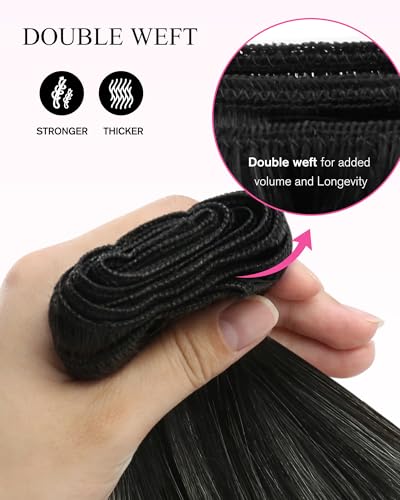 Balayage Sew-In Hair Extensions - Real Human Hair Black Silver Blonde 14 Inch 70g - Variation of Silver/Black Mix #1B/Silver/Black