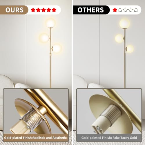 Vallerico Gold 3-Globe Mid Century Floor Lamp for Living Room