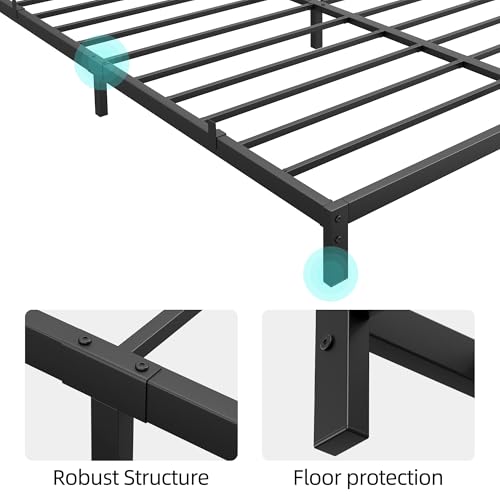 Queen Bed Frame with Under-Bed Storage - 10 Inch, Black, Sturdy & Modern