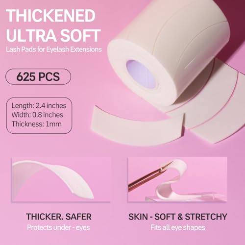 Eye Pads Lash Extensions Foam - Akissos 625 Pcs White Under Eye Patches,Foam Pad,Lash Extension Supplies,Lash Tech Supplies,Eyelash Pads,Beauty Tools,Elastic,Thick,No expiry No Slip 5 Roll