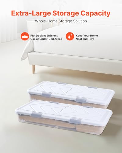 Under Bed Storage Bins with Wheels - Large Capacity Organizer for Shoes Clothes & Toys - 2 Pack