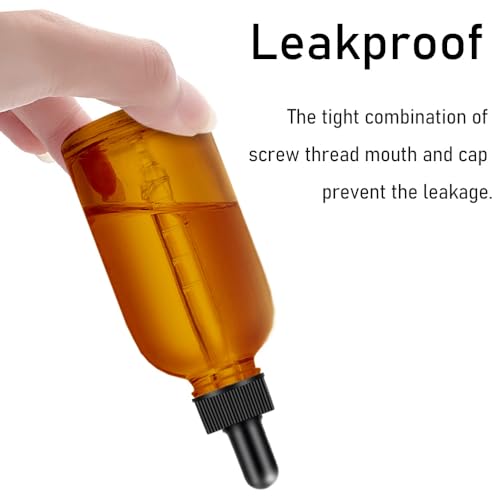 Bumobum 4 oz Dark Amber Dropper Bottles with Measured Dropper, 48 Pack Glass Eye Dropper Bottle for Essential Oils with Funnel, Labels & Pipette, Tincture Bottle (Unbreakable Plastic Eye Dropperz)
