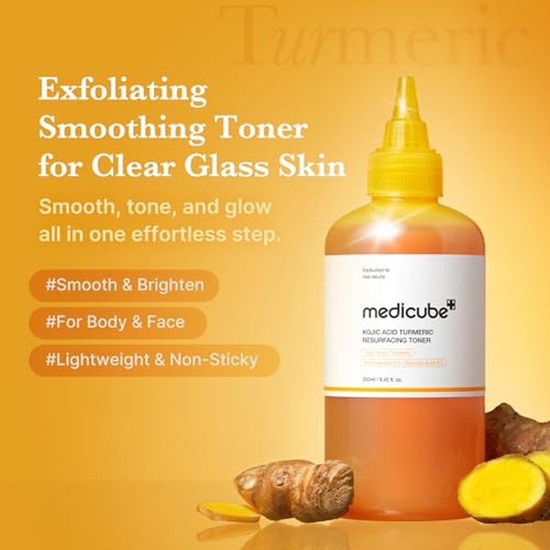medicube Kojic Acid Clarity Duo for Troubled Skin: Kojic Acid Turmeric Clarifying Pad and Kojic Acid Turmeric Smoothing Toner for face & Body