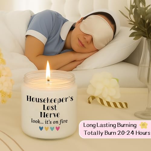 Leinuosen 12 Pcs Housekeeping Gift Set for Women Trapezoid Grocery Canvas Tote Bag with Handle Makeup Bag Mug Scented Candle Novelty Socks for Housekeeper Employees Staff Cleaning Lady Gifts