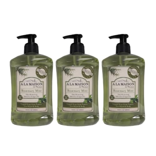 Rosemary Mint Liquid Hand Soap - French Made, Vegan & Biodegradable, 16.9 oz - 3 Pack