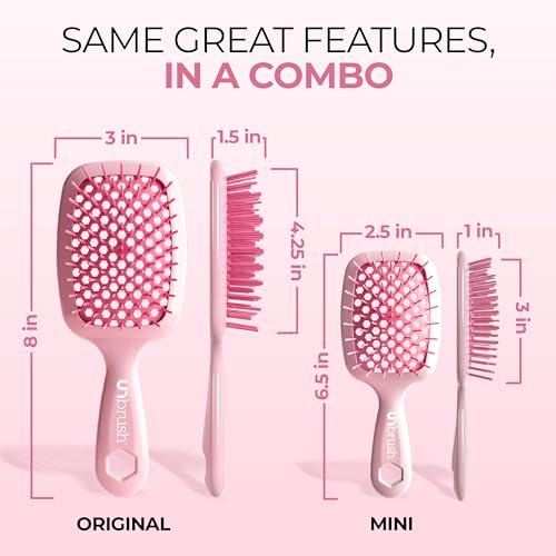 FHI Heat UNbrush and UNbrush Mini - Peony Light Pink Detangling Hairbrush Set