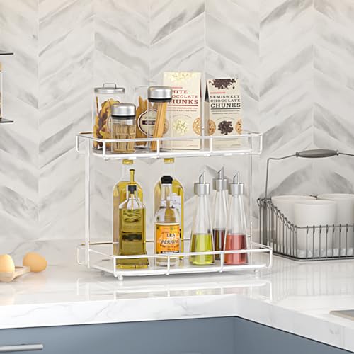 Dobbyby 2 Tier XL Silver Bathroom & Makeup Organizer - Marble Ceramic Tray