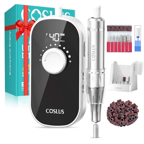 COSLUS E51 Electric Nail Drill - Professional White Handheld Nail File with LCD Display