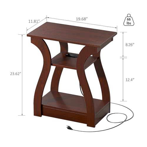 End Table with Charging Station - Cherry, 19.68W x 11.81D x 23.62H Variation of Cherry / 1