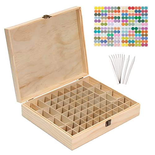 Wooden Essential Oil Storage Box with 68 Slots, Cap Labels & Carry Handle