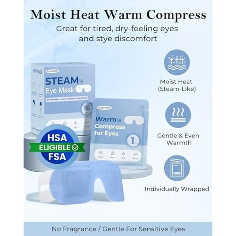 16 Pack Steam Eye Mask for Dry Eyes: Self-Heating Warm Compress for Stye Relief & Digital Eye Strain, FSA&HSA Eligible, Disposable, No Microwave, Travel & Spa Essential, Self-Care Gift, Unscented