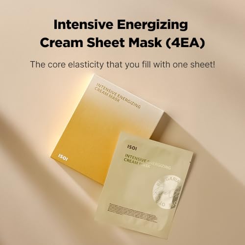 ISOI Intensive Energizing Cream Premium Sheet Mask for Skin Elasticity & Firmness, Infused with High-Moisturizing & Nourishing Firming Cream, Korean Face Mask (4EA)