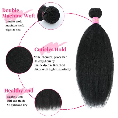 16 inch Kinky Straight Bundles - 1 Bundle Yaki Brazilian Virgin Hair, Fopeela 100% Unprocessed