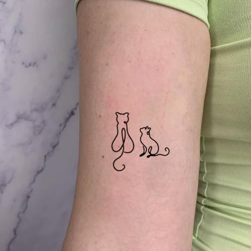 Cats Semi Permanent Tattoo, 2 Sheets Small Minimalist Fine Line Cat Temporary Fake Tattoos, Lasts 7-15 Days, Waterproof and Non-Reflective, Body Art Stickers for Women Men Adults