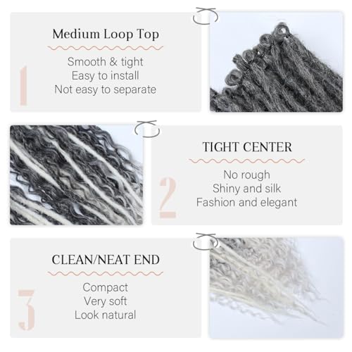 White Dreadlock Extensions 3 in 1 24 Inch, 30 Strands - Gray/White Mixed Variation