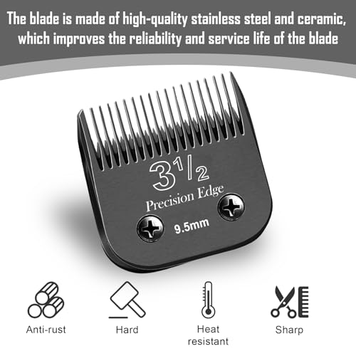 Size3-1/2 Professional Detachable Replacement stainless steel Blades set,compatible with Andis AGC,BDC,BGC,MBG Series,oster Classic 76/Star-Teq/Power-Teq Clippers£¬Cut Length 3/8-Inch(9.5mm) black