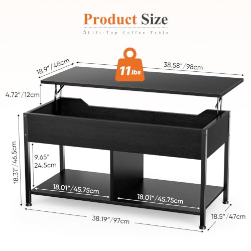 Wood Lift Top Coffee Table with Storage and Modern Rustic Design
