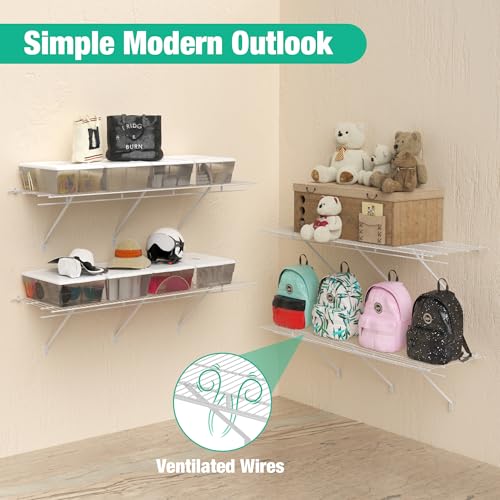 Wall Mounted Closet Shelves 2 Pack - 4 ft x 16 in Wire Shelf Kit, Space-Saving Storage