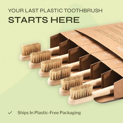 Boar Bristle Bamboo Toothbrush - Natural Plastic-Free Eco-Friendly 6 Pack - Variation of Boar Bristle Bamboo