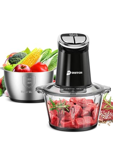 Food Processor with LED Timer 800W Electric Chopper Dual Bowl System