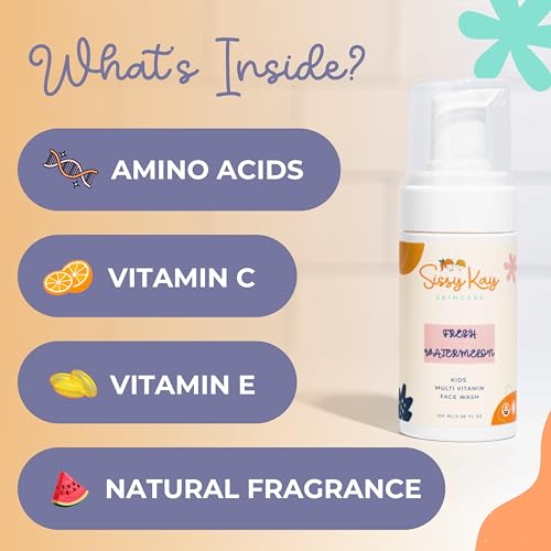 Kids Face Wash - Foaming Face Wash For Kids - Gentle Skin Care - Natural Face Cleanser With Vitamin C & Vitamin E - For Girls and Boys - Tear Free - Sensitive Skin - Watermelon - 100 ml