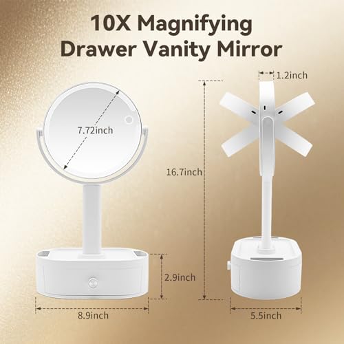 Makeup Mirror with Lights, Lighted Makeup Mirror with Magnification, 80 LED Vanity Mirror with Lights, 3 Color Modes & Stepless Dimming, Shatterp roof & Stable Base
