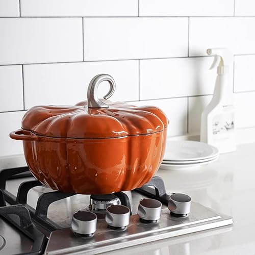 Lebolna 4 Qt Pumpkin Dutch Oven Pot with Lid - Orange Enamel Cast Iron, Halloween & Holiday Kitchenware